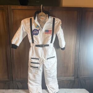 Kids NASA Astronaut Commander Costume White Space Suit Halloween Size S 4-6